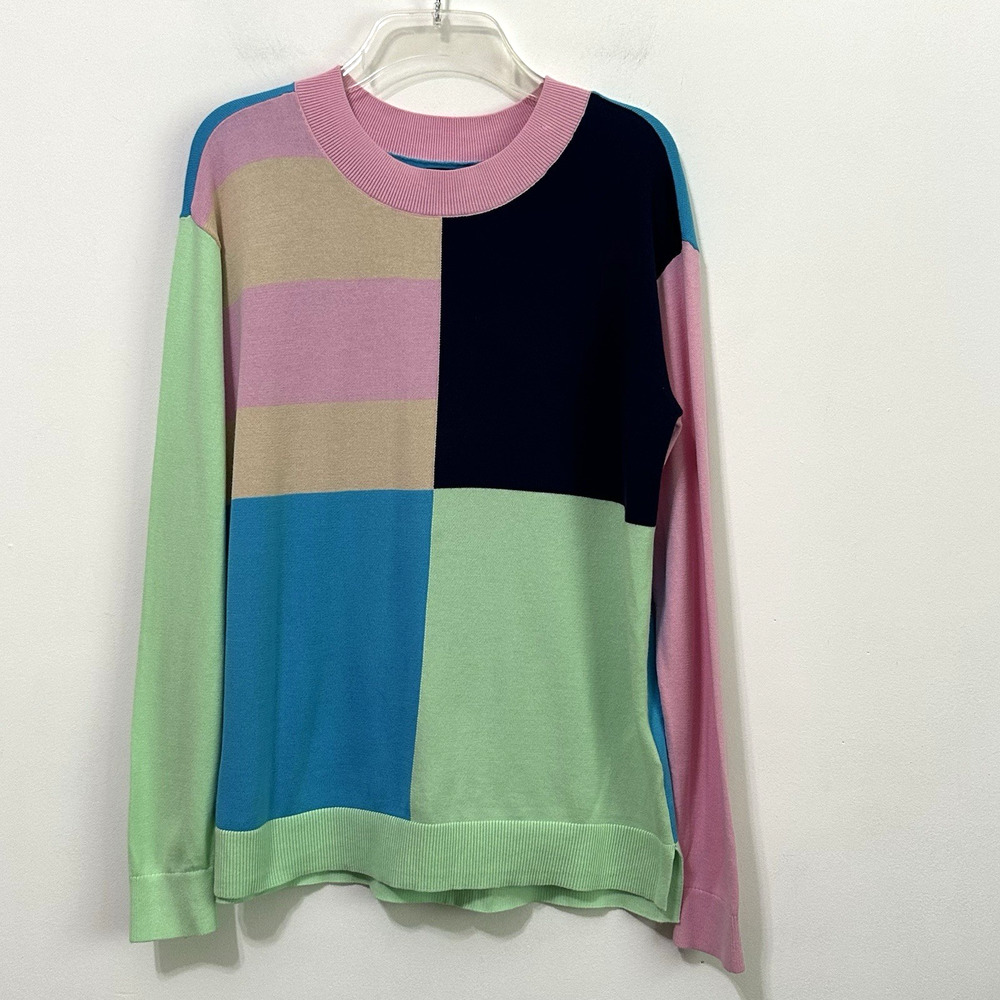 Lands End Sweater S‎ 6/8 Colorblock Long Sleeve Crewneck Pullover Thin Colorful
